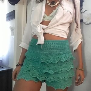 Aqua ruffled shorts